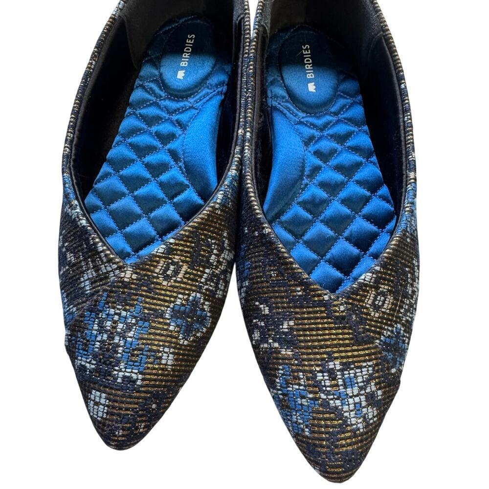 Birdies Goldfinch Flats Ballet Needlepoint Pointed Toe Floral Blue Gold Size 5.5 - Picture 5 of 10